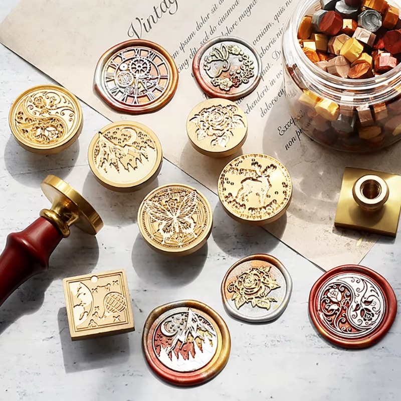 Wax Seal Stamp Set - 9 восковых печатей + 1 ручка,